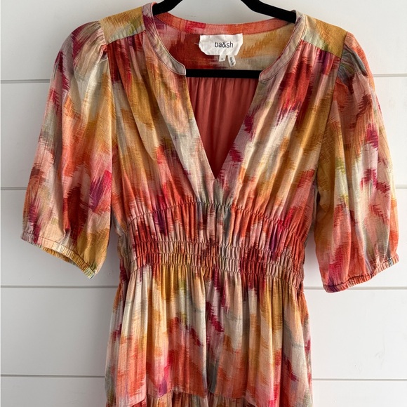 ba&sh Multicolor Tiered Midi Dress in Coral, Yellow & Cream, Size S - Picture 2 of 8
